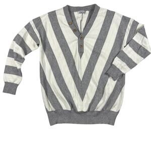 Collection by Cezele Gray/White Fiagonal Stripe Sweater Button V-Neck Size L